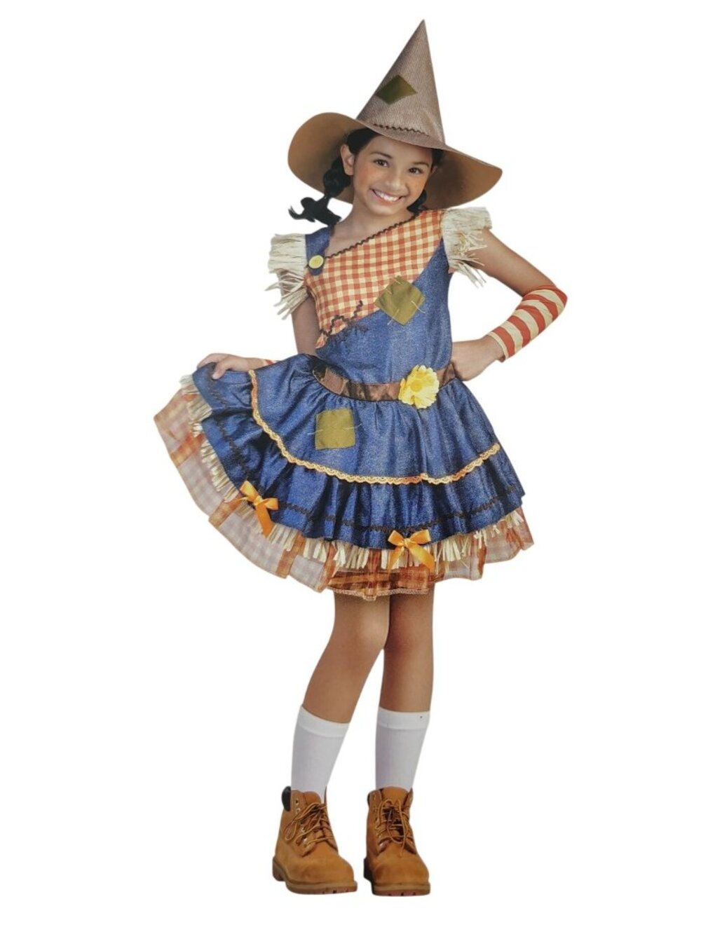 Girls Scarecrow Sweetie Costume Size M 7 8 Dress Hat Gloves Celebrate Halloween